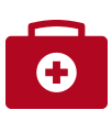 Red icon of first aid kit.