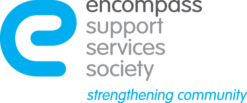 Encompass Support Services Society logo. With text: "strengthening community."